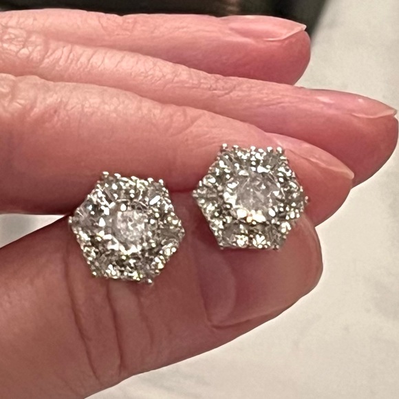 Silver Diamond Stud Earrings - Picture 1 of 5